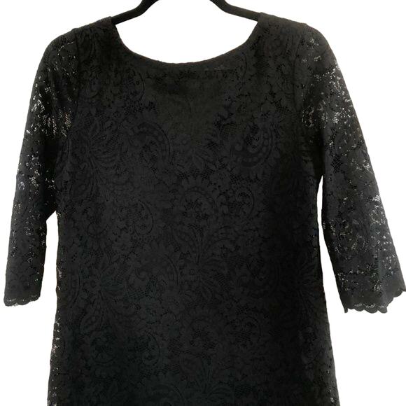 Michael Stars Women's Lace Shift Dress Size S  V-Back 3/4 Sleeves Black Classic - Picture 2 of 8